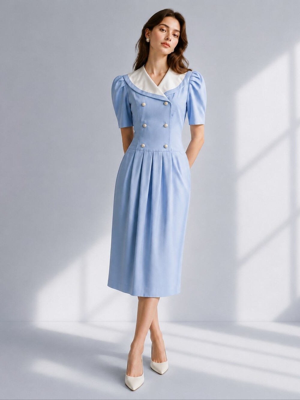 Vintage 90s Y2K Cool Blue White Sailor Dress Size 14 Nautical Retro